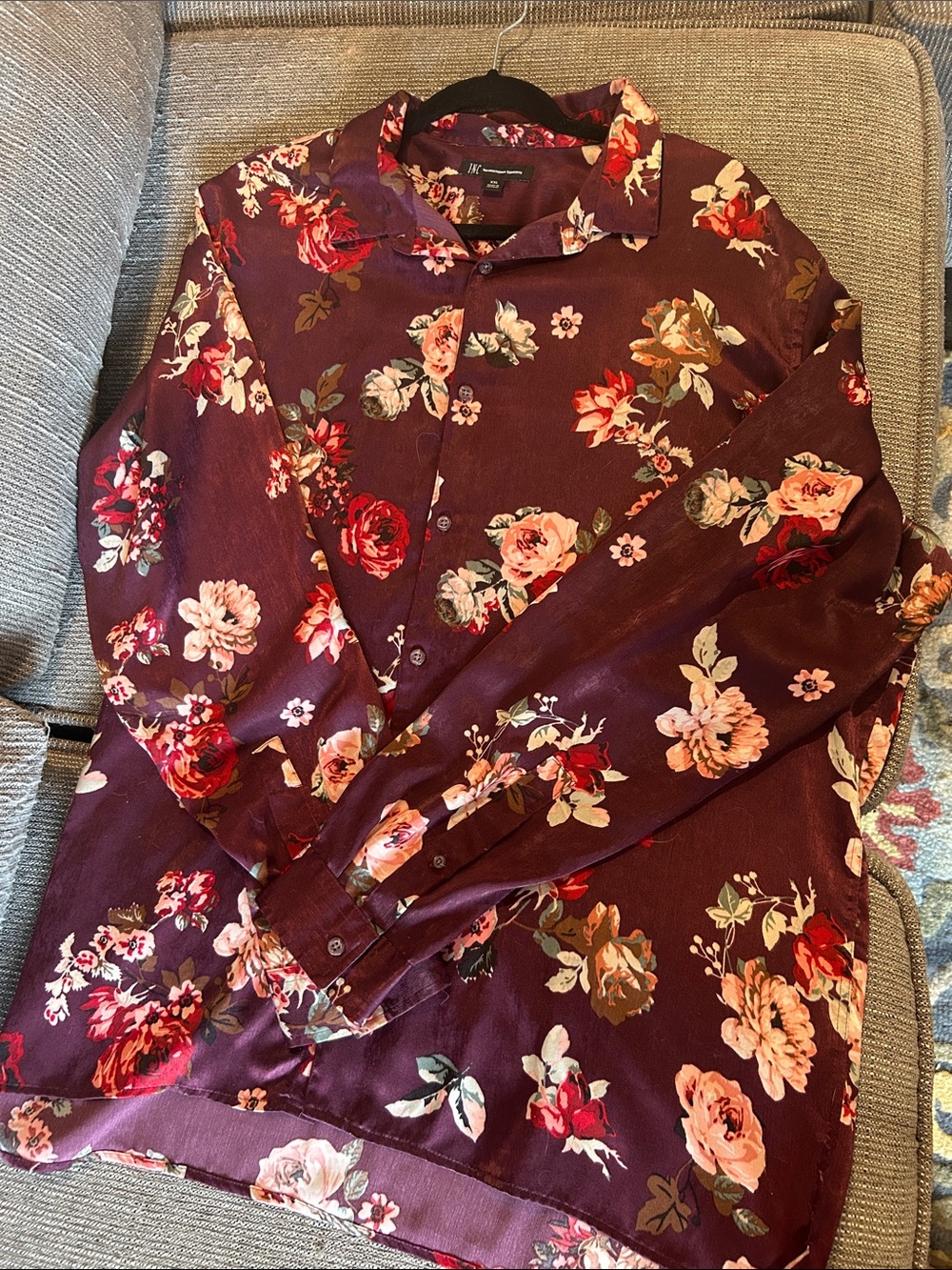 INC International Concepts Burgundy Floral Long-Sleeve Shirt